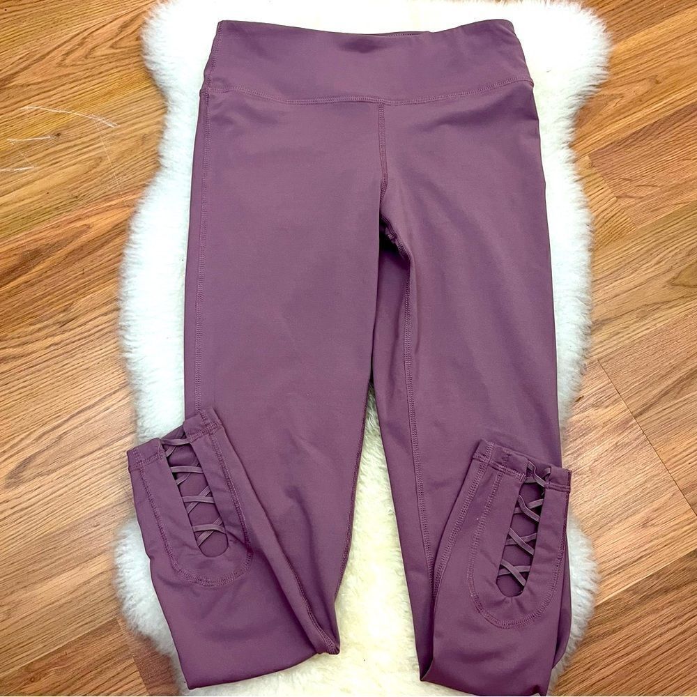 Mono B Purple Athletic Leggings Crisscross Detail High Waist S